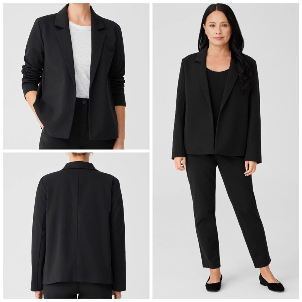 Eileen Fisher Black Cotton Blend Easy Fit Washable Ponte Blazer‎ Sz 2X - 3X***